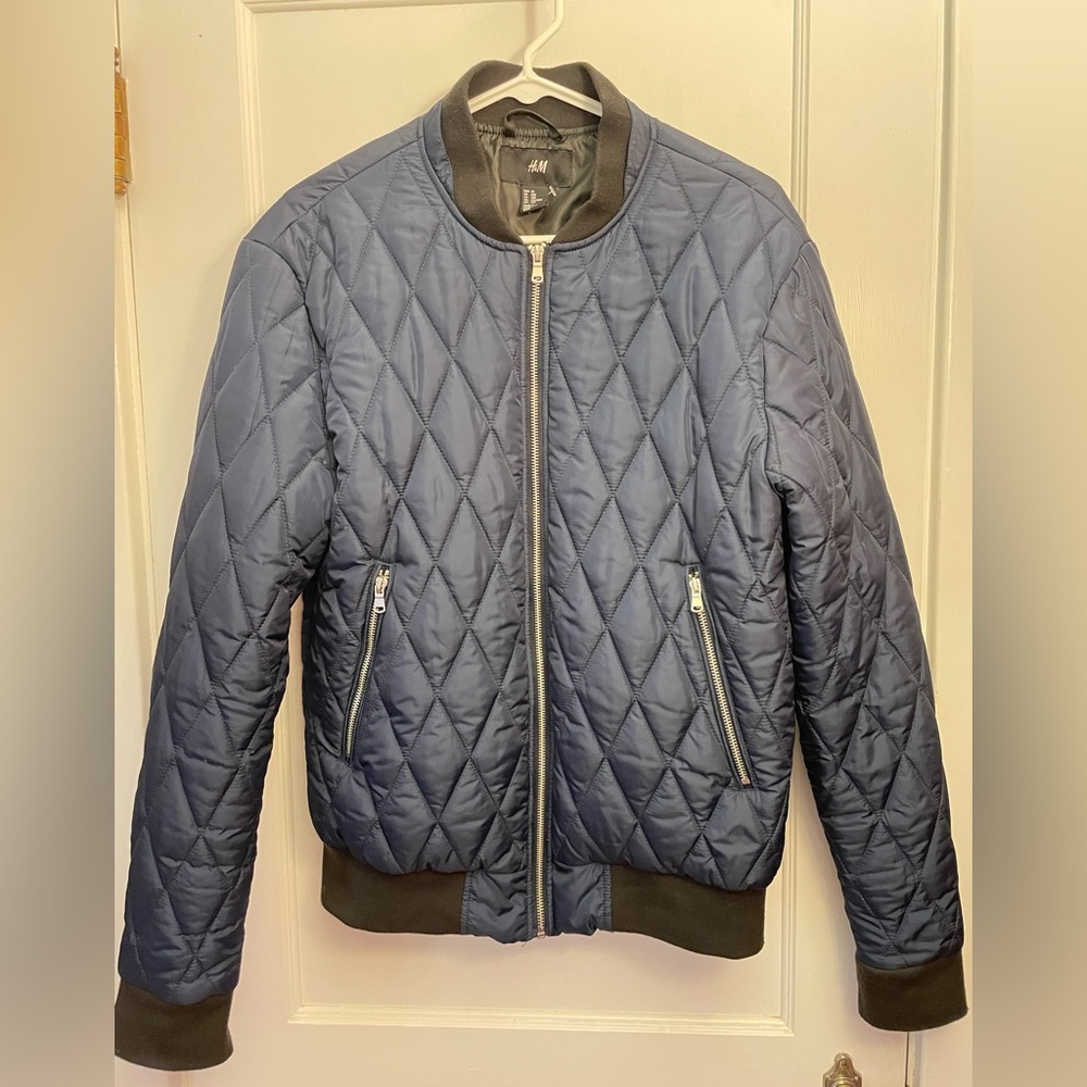 H&M navy quilted bomber jacket. Size 40